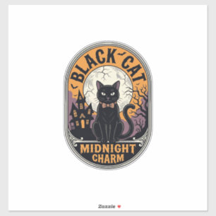 Pegatina Camiseta de Halloween de Gato Negro Vintage Midnig
