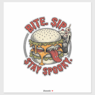 Pegatina Camiseta de Hamburguesa Espeluznante Grabado Vinta