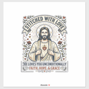 Pegatina Camiseta de Jesús cosiendo acolchado gráfico crist