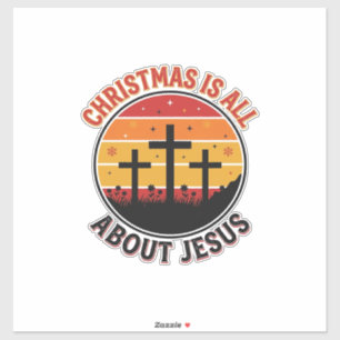 Pegatina Camiseta de Navidad Cristiana Jesús Atardecer Cruz