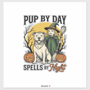 Pegatina Camiseta de Perro Bruja de Halloween Grabado Vinta