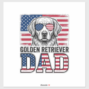 Pegatina Camiseta de perro vintage patriota papá Golden Ret