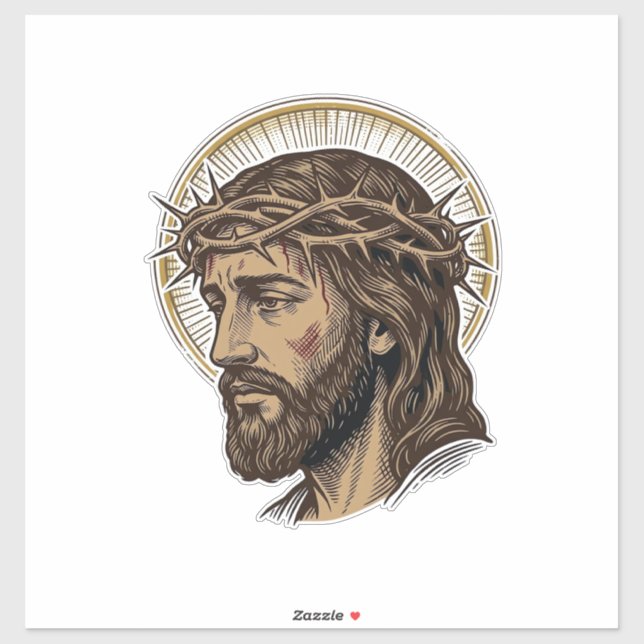 Pegatina Camiseta de retrato de corona de espinas grabada v (Hoja)