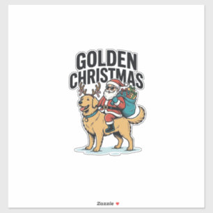 Pegatina Camiseta de Santa de Navidad Dorado montando Retri