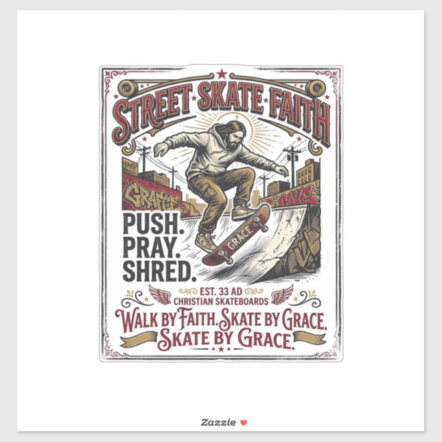 Pegatina Camiseta de skate longboard Jesús cristiano (Hoja)
