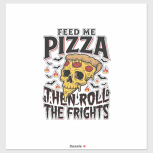 Pegatina Camiseta de terror de pizza grabado vintage noche