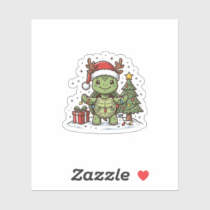 Pegatina Camiseta de Tortuga de Navidad Adorable Grabado Vi