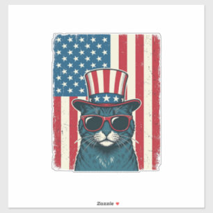 Pegatina Camiseta Diseño de Grabado Vintage Bandera de Gato
