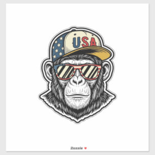 Pegatina Camiseta Diseño Gafas Patrióticas Chimpancé Vintag