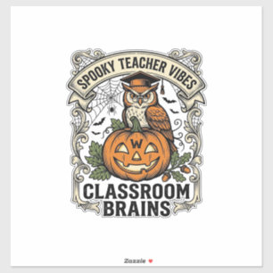 Pegatina Camiseta escolar vintage de calabaza búho para mae