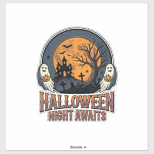 Pegatina Camiseta Fantasma Luna Grabada Escena Halloween Vi