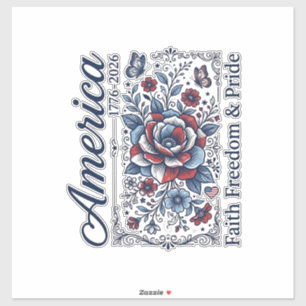 Pegatina Camiseta Floral Vintage América Patriótica_1