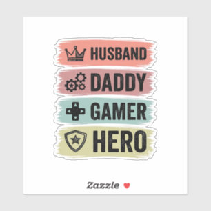 Pegatina Camiseta geométrica Vintage Husband Daddy Gamer He