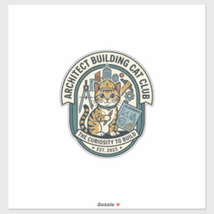 Pegatina Camiseta Gráfica de Gato Arquitecto Edificio Arte 