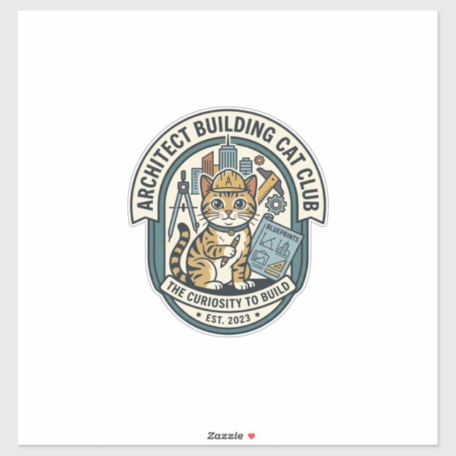 Pegatina Camiseta Gráfica de Gato Arquitecto Edificio Arte  (Hoja)