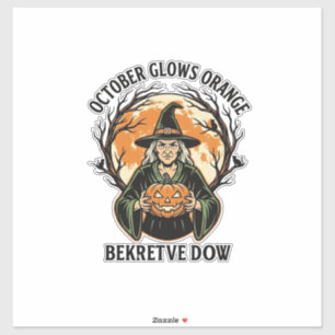 Pegatina Camiseta naranja de octubre vintage bruja calabaza
