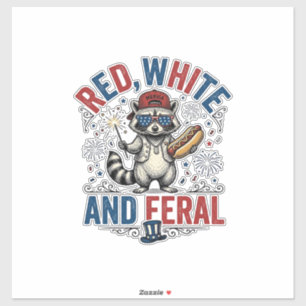 Pegatina Camiseta Patriótica Feral Roja Blanca y Mapache_1