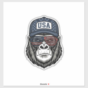 Pegatina Camiseta Patriótica Gafas de Sol Gorilla Vintage U