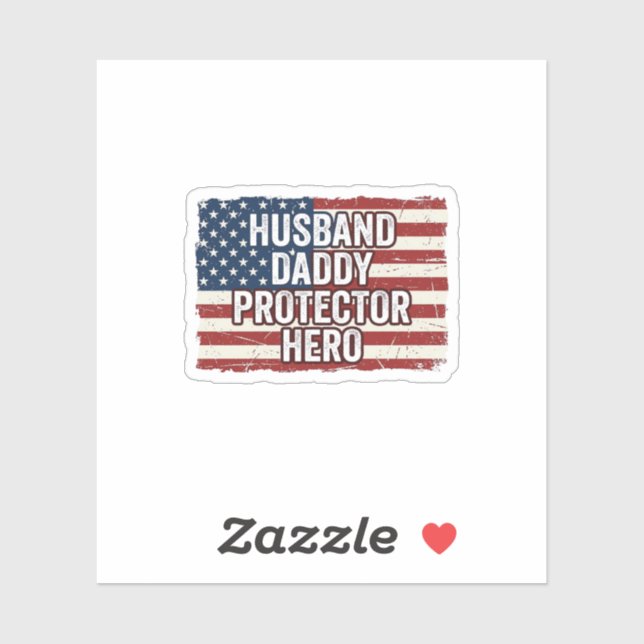 Pegatina Camiseta Patriótica Marido Papá Protector Héroe Ba (Hoja)