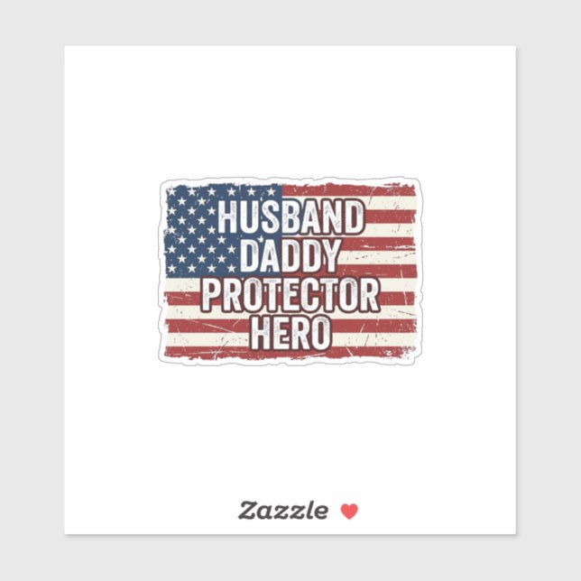 Pegatina Camiseta Patriótica Marido Papá Protector Héroe Ba (Hoja)