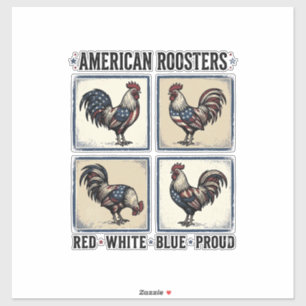 Pegatina Camiseta Patriótica Vintage American Roosters Dise