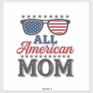 Pegatina Camiseta Patriótica Vintage Mamá Todo Americana_1