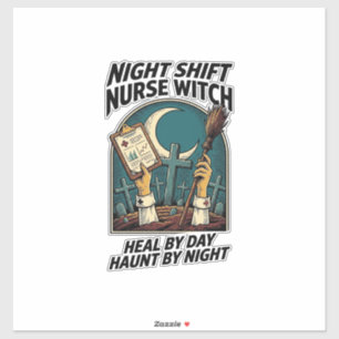 Pegatina Camiseta Retro de Bruja Enfermera del Turno Noctur