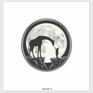 Pegatina Camiseta Silueta de Jirafa Vintage y Niño Luna_1