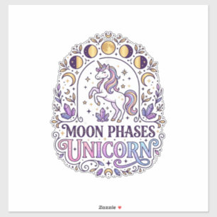 Pegatina Camiseta Unicornio Fases Lunares Unicornio Fondo B