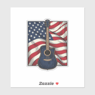 Pegatina Camiseta Vector Diseño Bandera Patriótica Guitarra