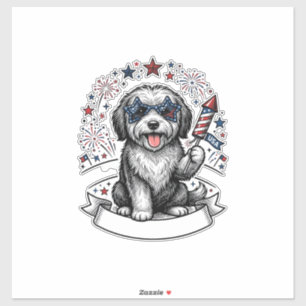 Pegatina Camiseta vector vintage fuegos artificiales perro 