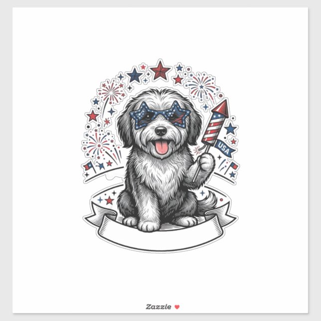 Pegatina Camiseta vector vintage fuegos artificiales perro  (Hoja)
