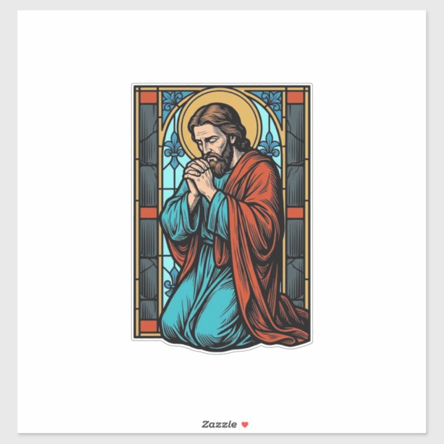 Pegatina Camiseta vectorial de figura religiosa orando vint (Hoja)