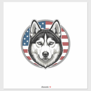 Pegatina Camiseta vectorial de perro patriótico Husky vinta