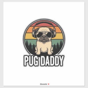 Pegatina Camiseta Vectorial de Perro Pug Daddy Vintage Suns