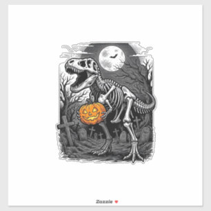 Pegatina Camiseta Vintage de Calabaza de Esqueleto de Dinos
