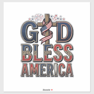 Pegatina Camiseta Vintage de Cruz Patriótica Dios Bendiga a
