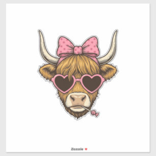 Pegatina Camiseta Vintage de Cute Highland Cow Heart Glasse