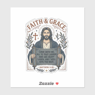 Pegatina Camiseta Vintage de Punto de Cruz de Jesús Gráfica