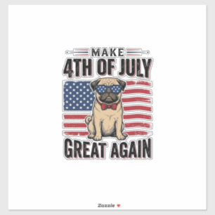 Pegatina Camiseta vintage patriótica de pug del 4 de julio_