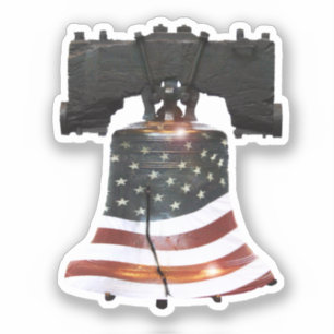Pegatina Campana de la libertad con bandera estadounidense