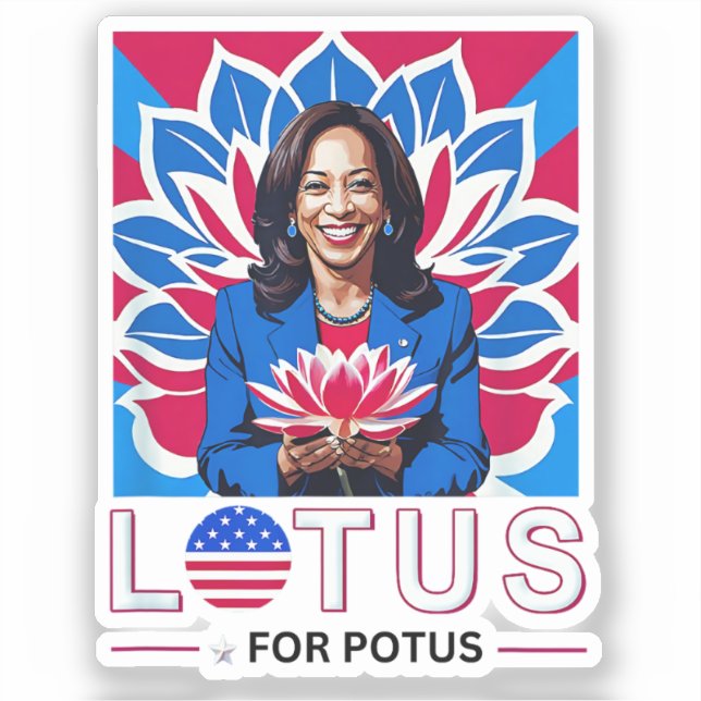 Pegatina Campaña "Lotus Kamala Harris President" (Anverso)