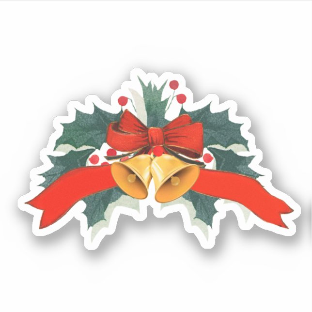 Pegatina Campanas de Navidades de vacaciones con hojas huec (Anverso)