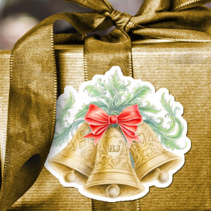 Pegatina Campanas doradas Monograma acuarela Boda de Navida
