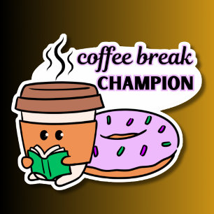 Pegatina Campeón de la pausa del café impermeable