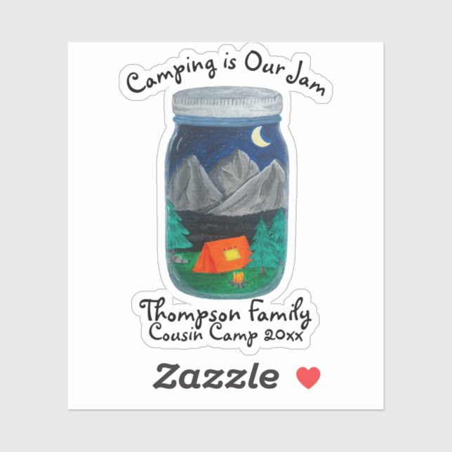 Pegatina Camping es nuestra carpa de vapor y montañas en Ja (Hoja)