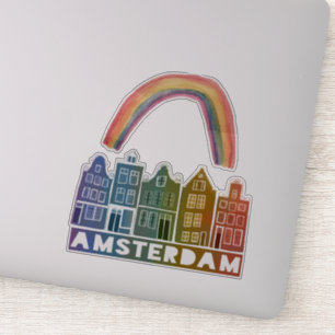 Pegatina Canal House Amsterdam Países Bajos Arco Iris
