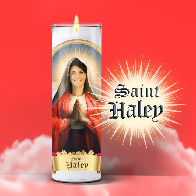 Pegatina Candén divertida de la oración de Saint Haley (Saint Nikki Haley Devotional Prayer Candle Sticker Label)