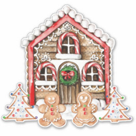 Pegatina Candy Cane house, jengibre, chica cuadrado