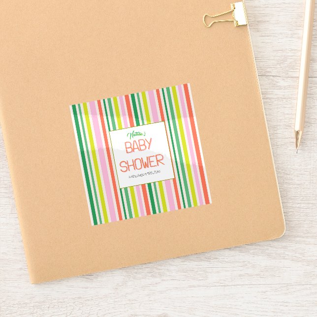 Pegatina Candy Stripe Pink Colorful Rainbow Baby Shower (Cuaderno)